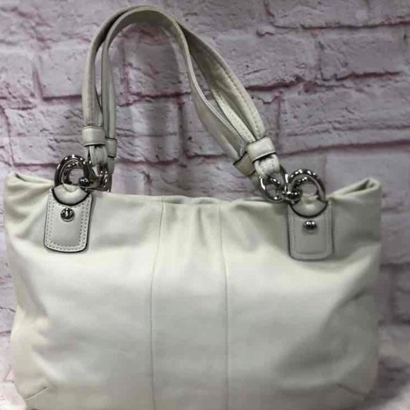 Vintage Coach Kristin Tote Shoulder Handbag Women's Cream Leather Double Handle - Picture 2 of 8